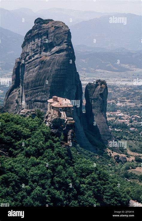 Monastery Of Rousanou At The Meteora A Rock Formation In Central