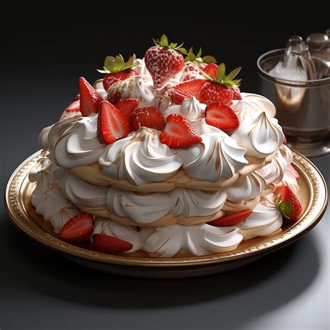 Premium AI Image Meringue Pavlova Cake With Fresh Strawberries