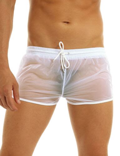 Mens Mesh Sheer See Through Boxers Shorts Drawstring Swim Beach Trunks