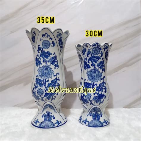 Jual Vas Bunga Keramik Biru Putih Tinggi Antik Shopee Indonesia