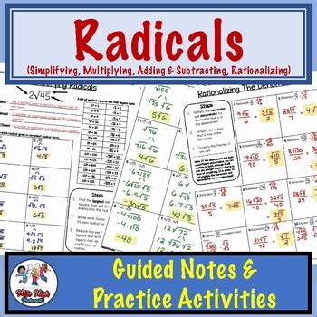 Radicals Activity Worksheets Simplify Multiply Add Subtract