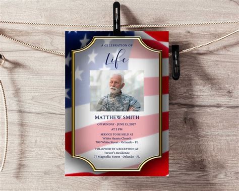 Veteran Funeral Announcement Invitation Celebration Of Life Invitation