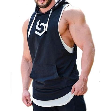 Homme Sport Débardeur à Capuche Maillot Sans Manches Tank Top Gym T Shirt Gilet Sans Manche