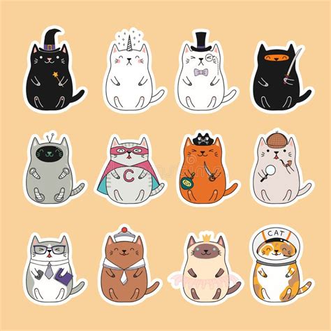 Kawaii Cats Stickers Set Stock Vector Illustration Of Kawaii 138628002