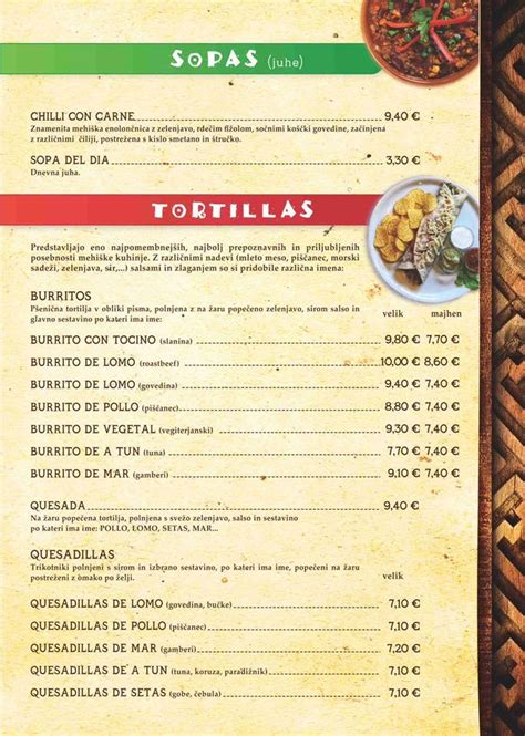 Menu Au El Restaurante Mexico Kranj