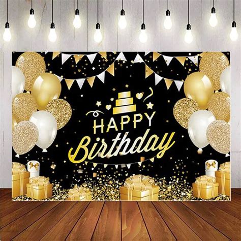 Happy Birthday Backdrop Black Gold Birthday Party Background