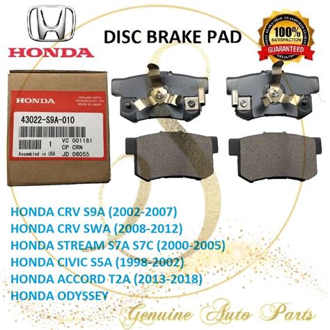 100 Original Rear Disc Brake Pad Honda Crv Swa S9a Toa Civic S5a