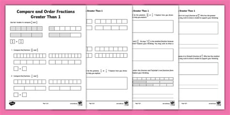 Compare And Order Fractions Greater Than 1 Worksheet For 3rd 5th Grade