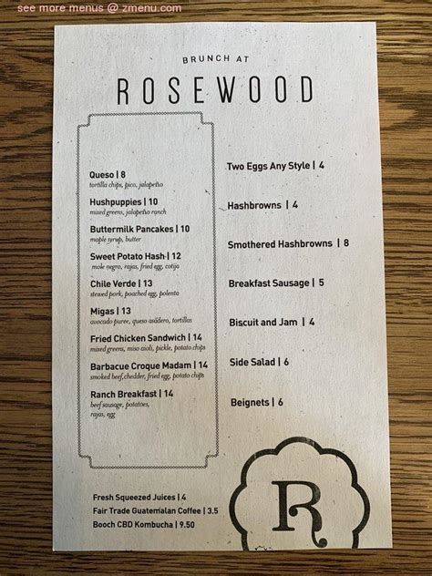 Online Menu of Rosewood Restaurant, Austin, Texas, 78702 - Zmenu