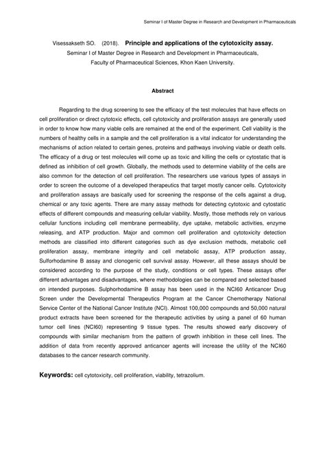 (PDF) Principle and applications of the cytotoxicity assay