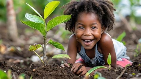 Menina Plantando Uma Rvore No Solo E Sorrindo O Conceito De Um Futuro