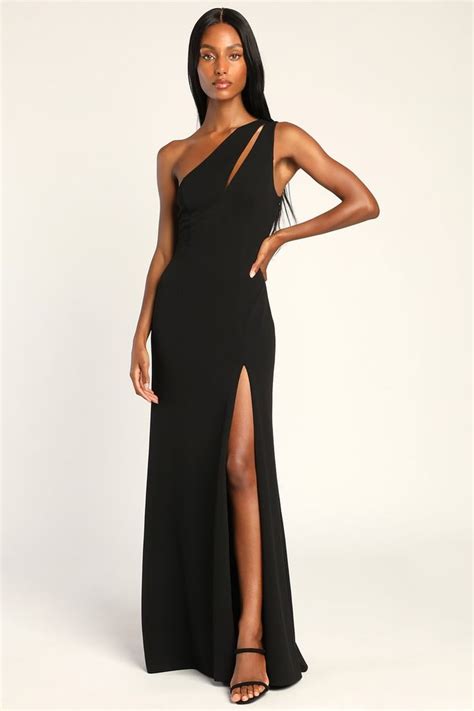 Enchanted Energy Black One Shoulder Maxi Dress Robes De Gala Gala Robe