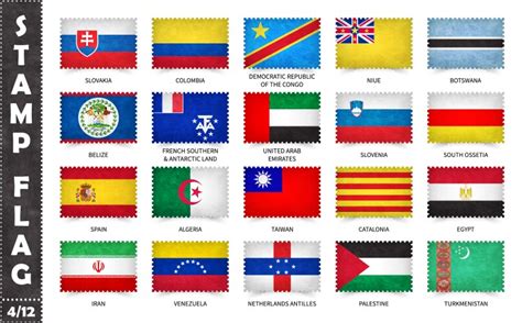 Simple Color Curved Flags Of Different Country Vector Image