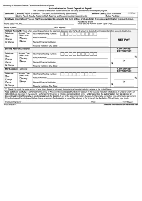 Fillable Authorization For Direct Deposit Of Payroll Form Printable Pdf Download