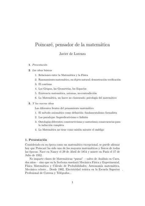 Pdf Poincare Pensador De La Matematica Poincar E Pensador De La