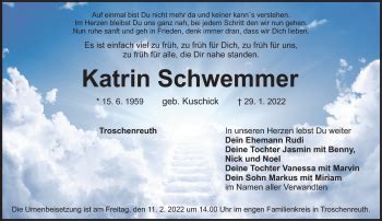 Traueranzeigen Von Katrin Schwemmer Nordbayerischer Kurier