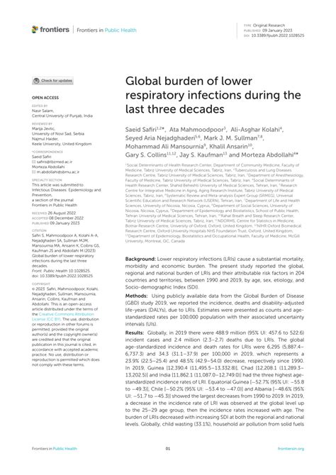 Pdf Global Burden Of Lower Respiratory Infections During The Last Three Decades