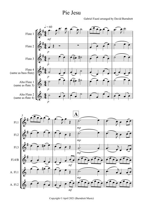 Pie Jesu From Requiem For Flute Quartet Arr David Burndrett By