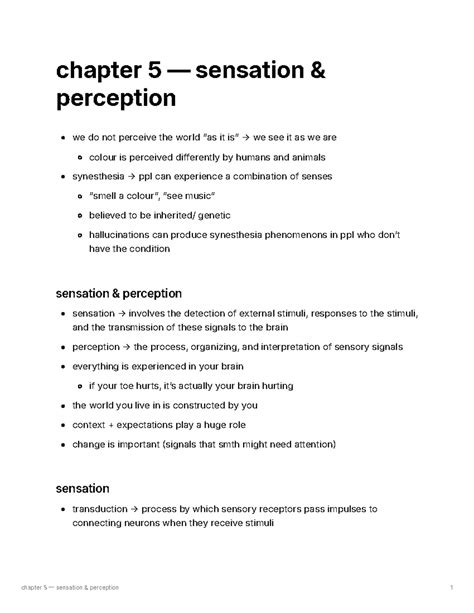 Chapter 5: Sensation and Perception Insights - Studocu