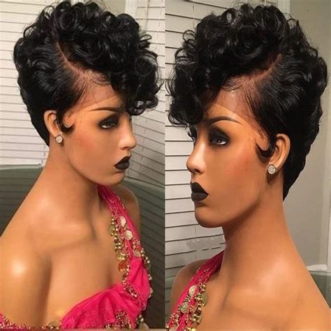 Full Short Human Hair Lace Wigs For Black Women Pixie Cut Wavy Lace