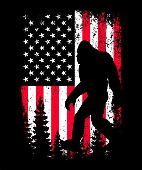 Bigfoot Us Flag Sasquatch Walking In Forest Digital Art By Norman W