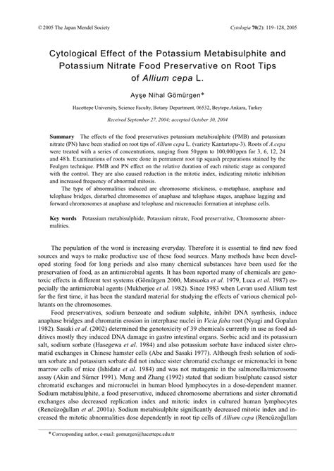 (PDF) Cytological Effect of the Potassium Metabisulphite and Potassium ...