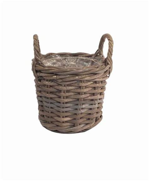 Cesto Tondo Rattan Kubu Con Manici Per Piante Vaso 16 Cm C R