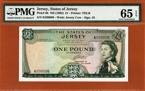 UK Great Britain Pound 1963 Jersey One QEII Pick 8b GEM UNC PMG 65