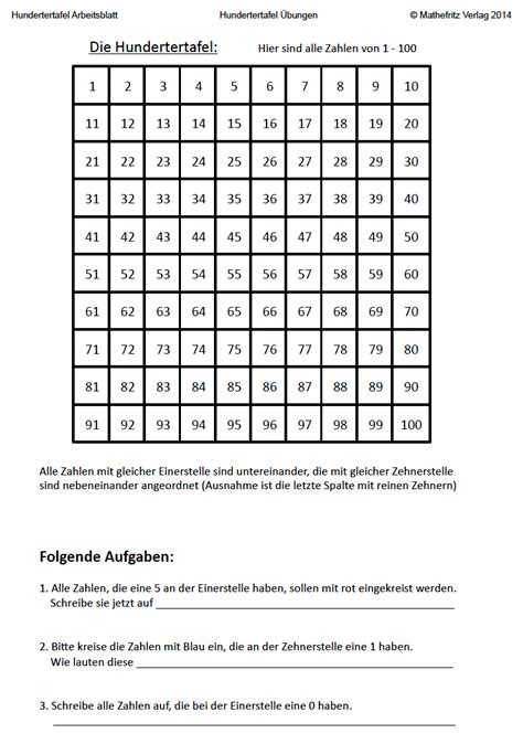 Hundertertafel Bungen Pdf Kostenlose Arbeitsbl Tter