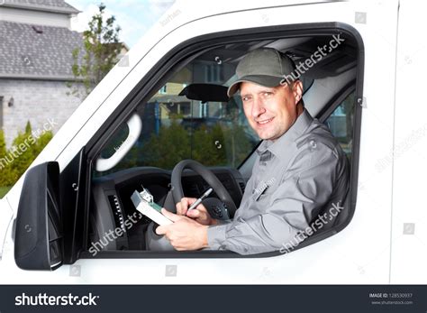 Smiling Truck Driver Car Delivery Cargo Stock Photo 128530937