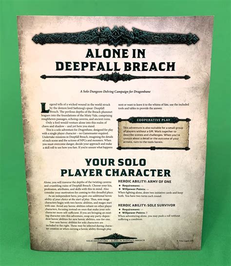 Dragonbane RPG Solo Adventure And Solo Rules Alone In Deepfall Breach