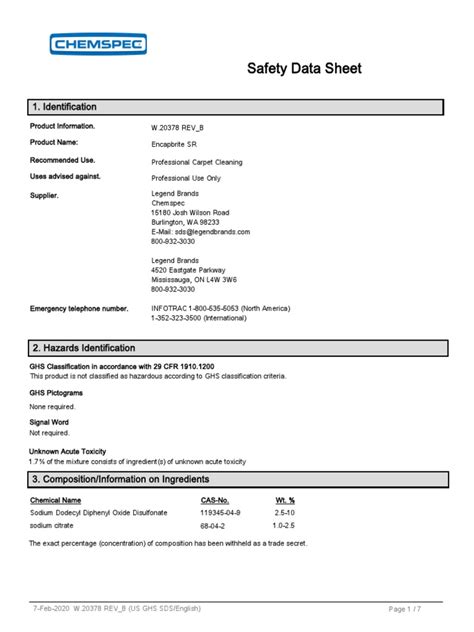 Encap Brite Sr Sds Pdf Toxicity Personal Protective Equipment