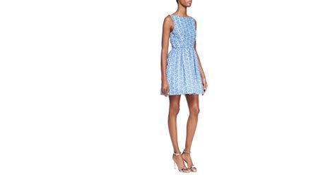 Lyst Alice Olivia Lillyanna Printed Floral Dress Alice Olivia In Blue