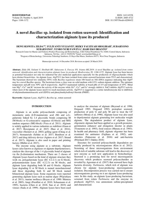 Pdf A Novel Bacillus Sp Isolated From Rotten Seaweed Identification