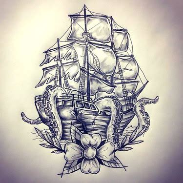 Octopus And Ship Tattoo Drawings