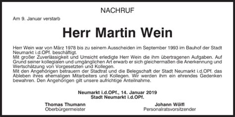 Traueranzeigen Von Martin Wein Mittelbayerische Trauer