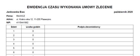 Ewidencja Czasu Pracy Dla Osoby Zatrudnionej Na Podstawie Umowy