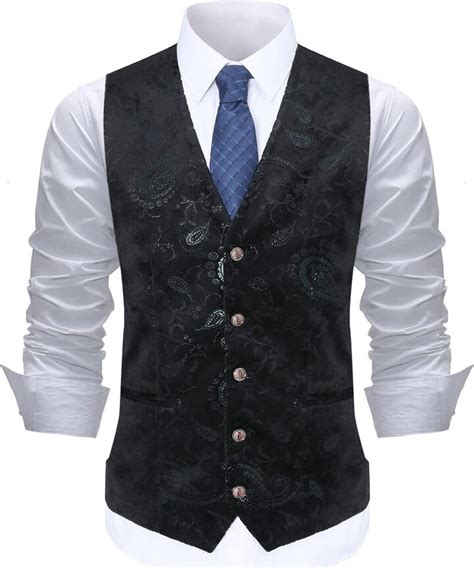 Allthemen Mens Paisley Jacquard Suit Waistcoat Single Breasted Vest