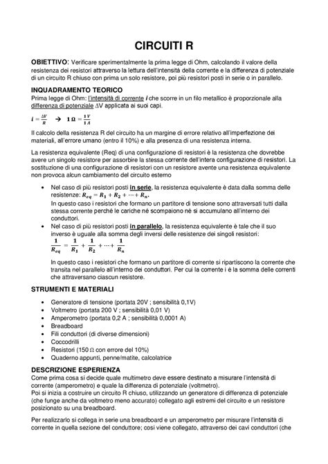 Relazione Fisica Circuiti R Guide Progetti E Ricerche Di Fisica