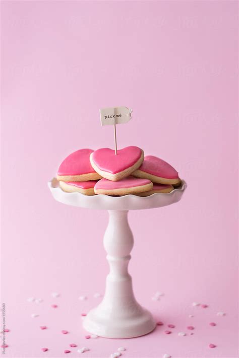 Heart Shaped Valentine Cookies On Cakestand By Stocksy Contributor