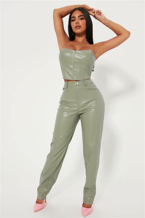 Downtown Nights Pu Leather Pant Set Sage Fashion Nova Matching Sets Fashion Nova