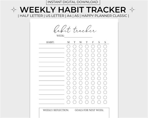 Weekly Habit Tracker Printable Habit Tracker Template Habit Etsy