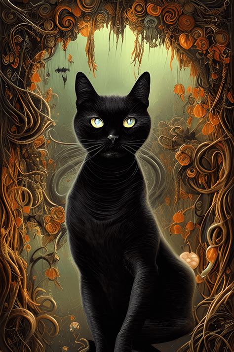 Halloween Scene Stunning Black Cat Intricate Painting · Creative Fabrica