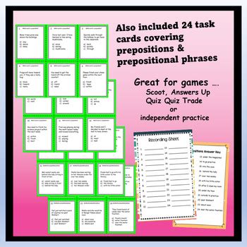 Prepositions Prepositional Phrases Activities Brochure Task Cards