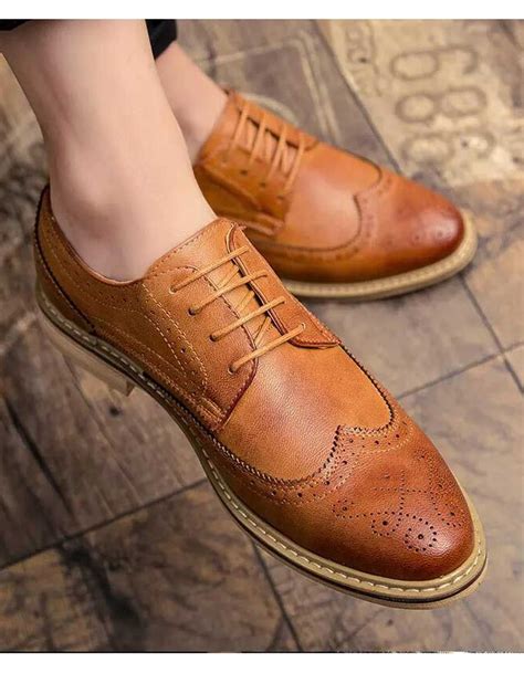 Men S Brown Brogue Leather Derby Dressshoes Retro Design Brown Derby