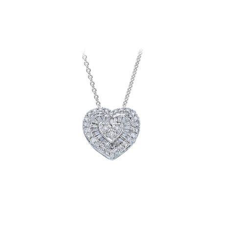 COLLANA ORO BIANCO CUORE CON DIAMANTI BRIL BAGUETT KT 0 25 Cedro