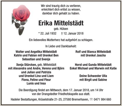 Erika Mittelst Dt Gedenken Nordsee Zeitung