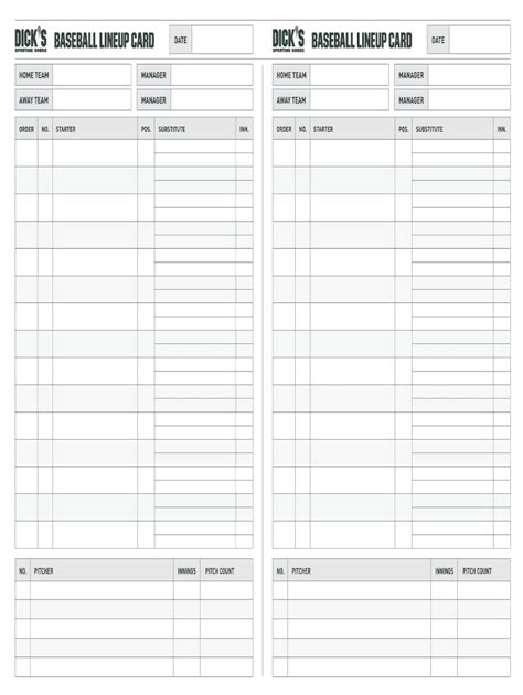 Dick's Sporting Goods Baseball Lineup Card - Fill and Sign Printable ...