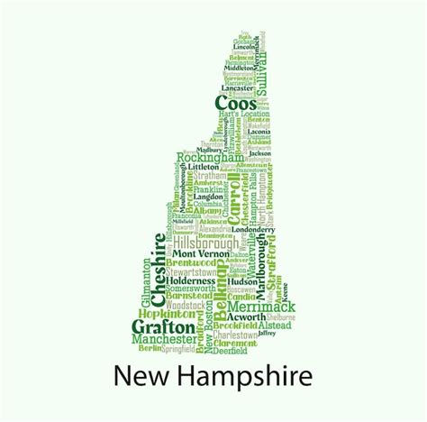 Mapa Vectorial Detallado De New Hampshire Con Los Nombres De Todos Los