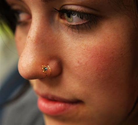 Faux Double Loop Nose Cuff With Teal Bead In Gold Rose Gold Or